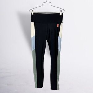 P.E Nation black shiny leggings with off white and mesh side details​